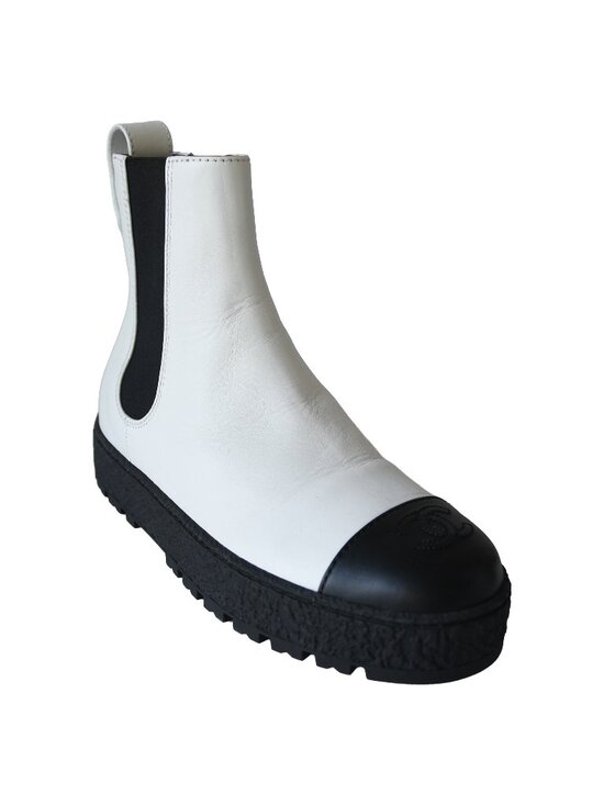 Chanel Shoes - Chanel Rain Boots Ankle Boots White Black